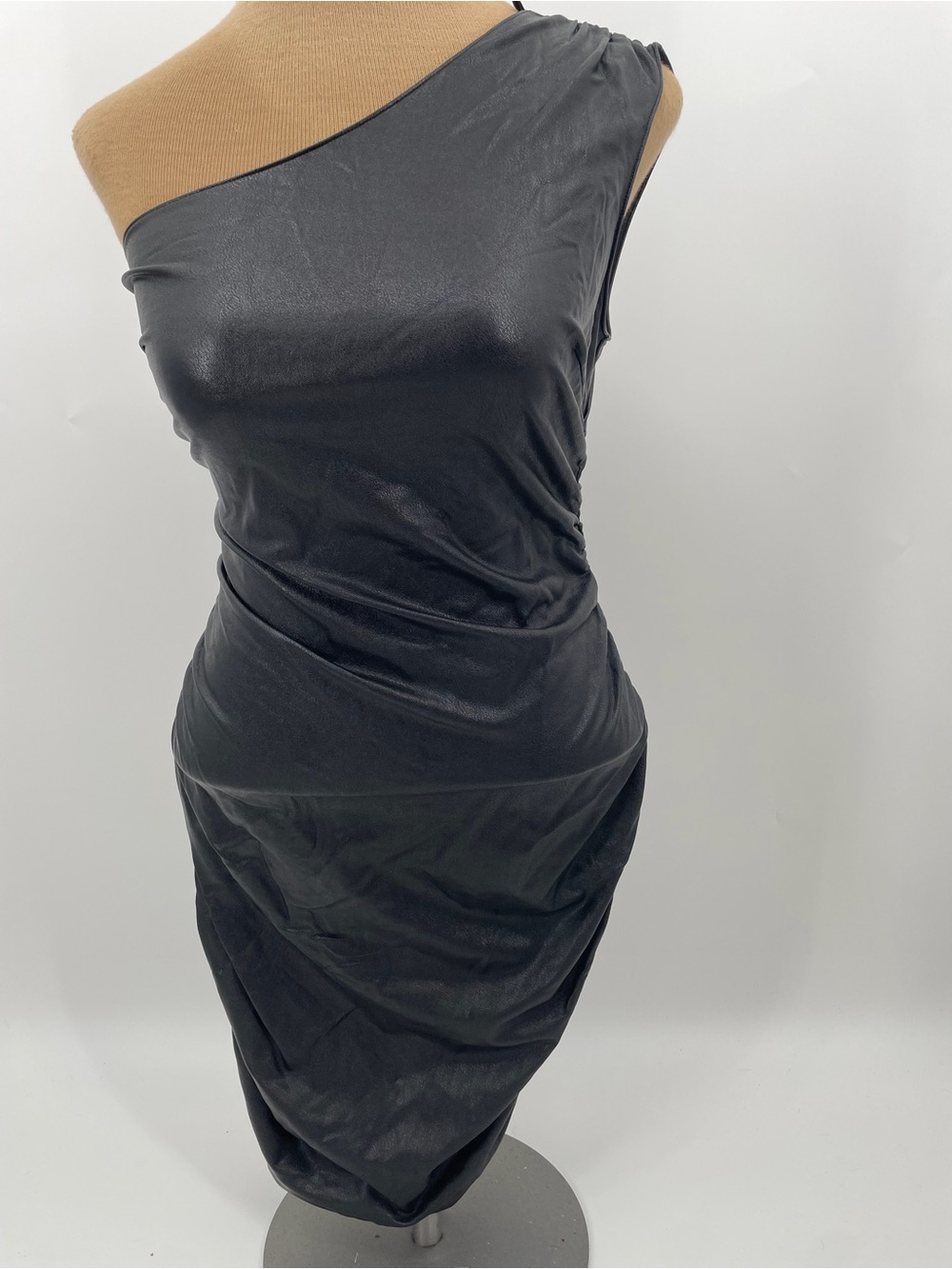 Amanda Uprichard One-Shoulder Black Ruched Cocktail Dress